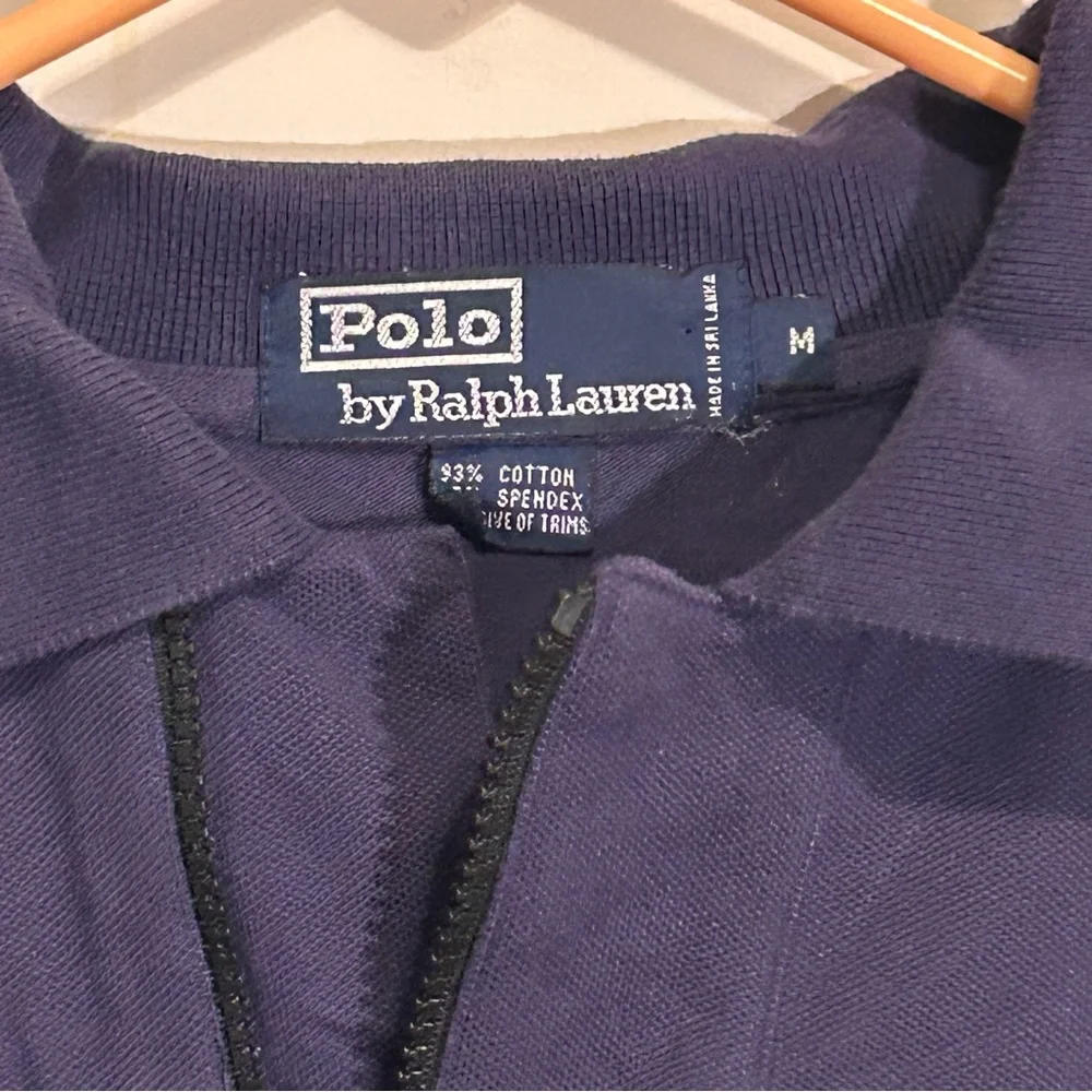 Polo by Lauren Ralph Navy Blue Short Sleeve Polo Shirt with Zip Collar Medium